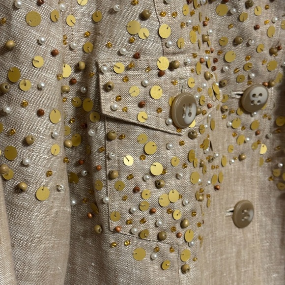Just B Berek Western Formal Jacket Tan Size L 100% Linen Gold Sequins Beading - Picture 5 of 12